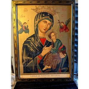 Metallic decorated framed iconic chromolithograph